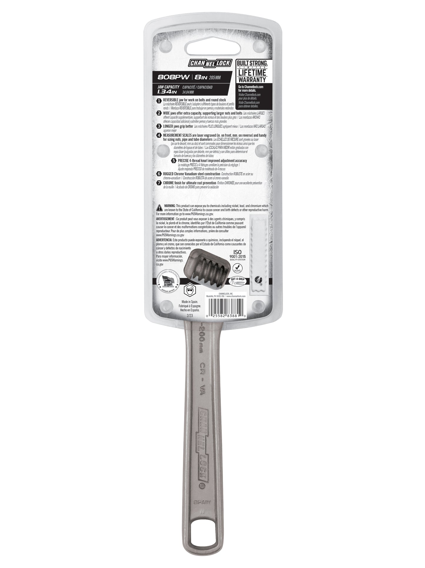 8-inch Reversible Jaw Adjustable Wrench (808PW)