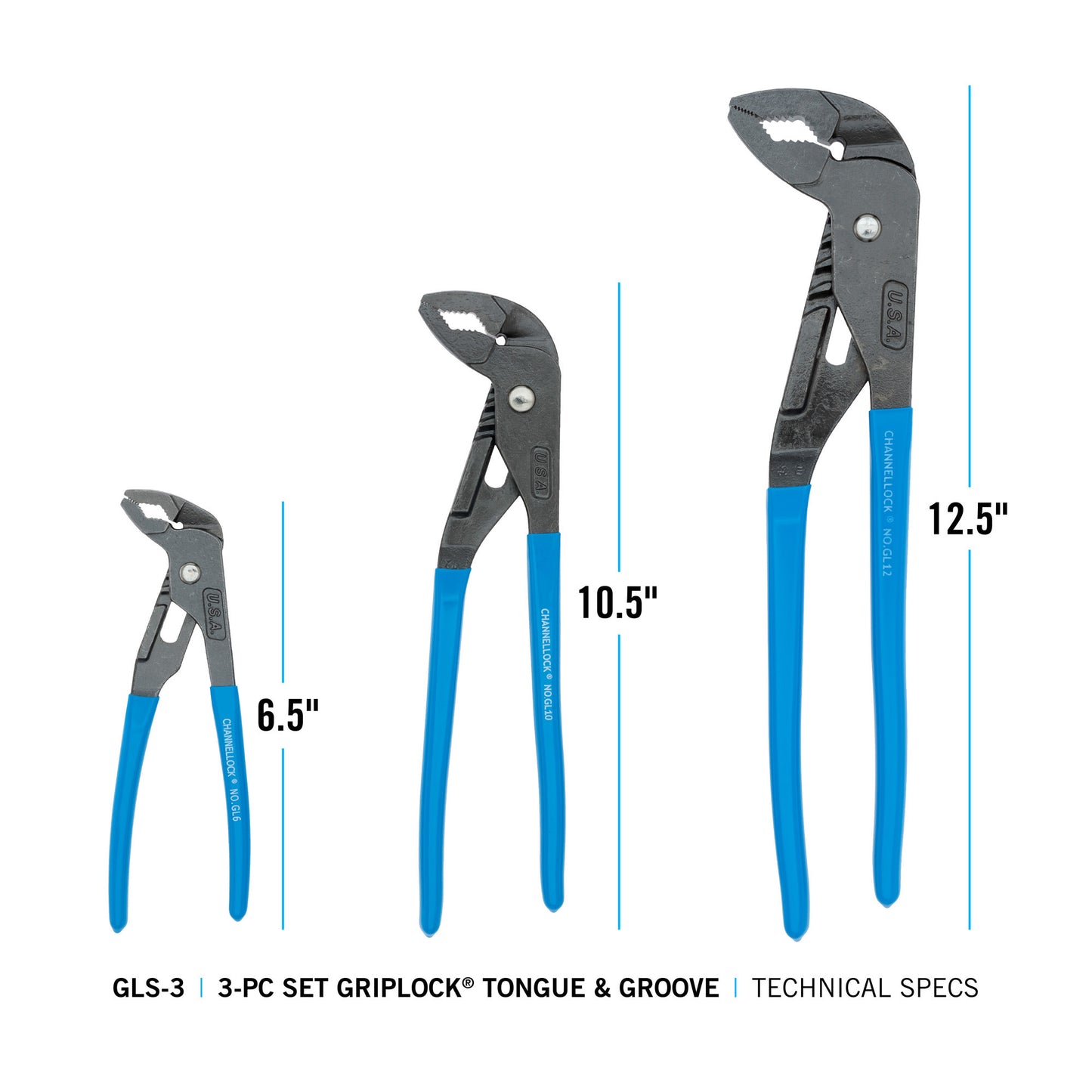 3pc GRIPLOCK Tongue & Groove Pliers Set (GLS-3)