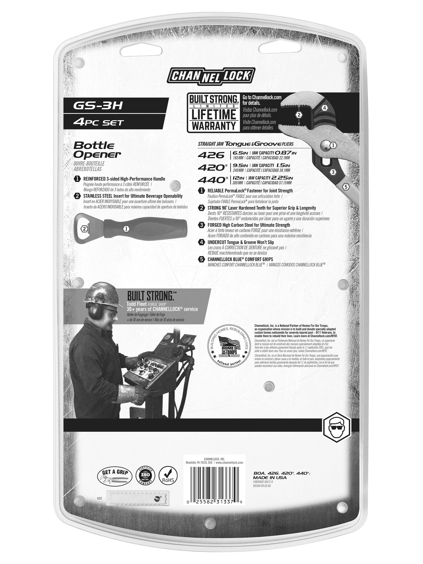 3pc Tongue & Groove Pliers Set with Bottle Opener (GS-3H)