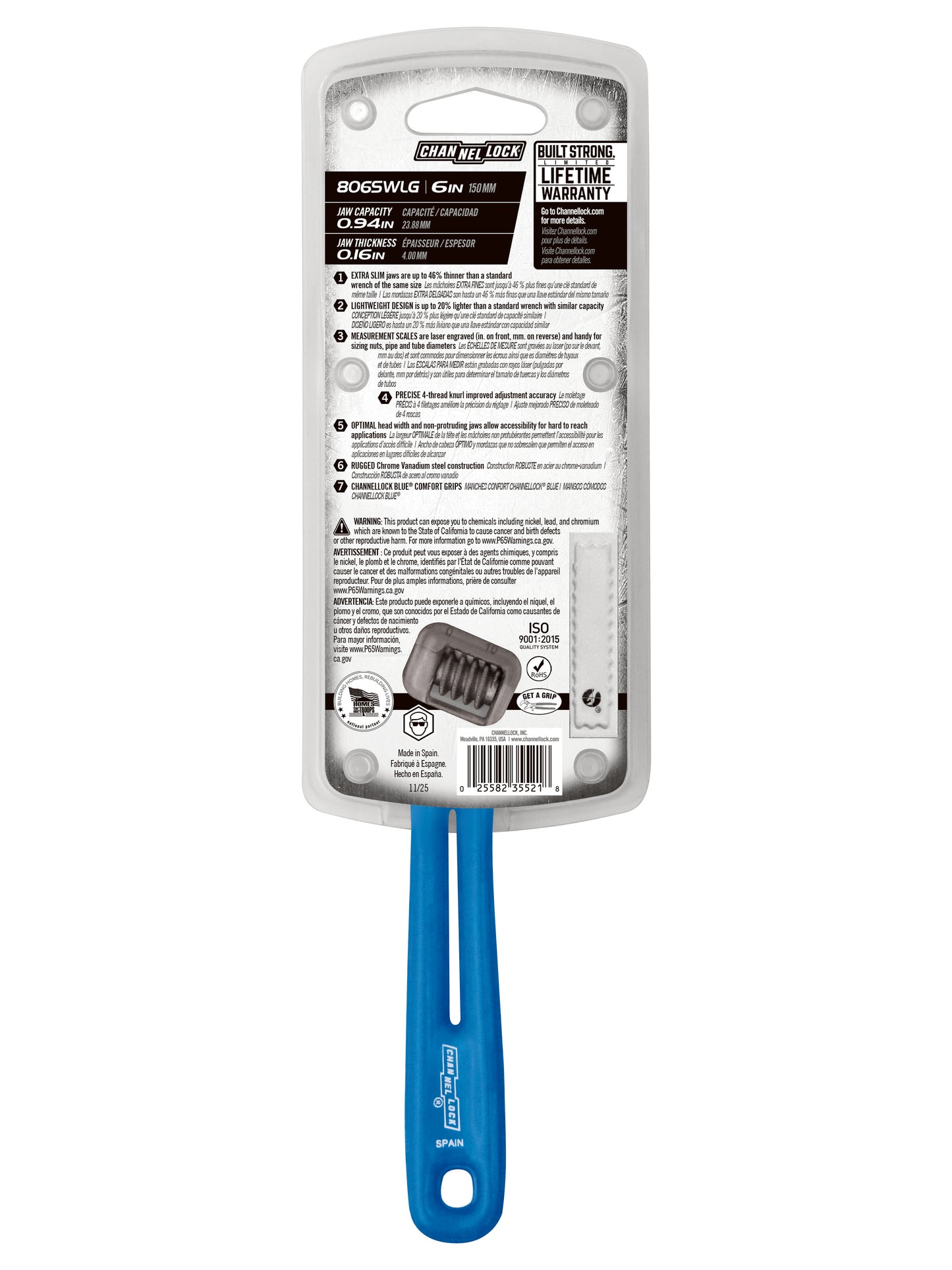 6-inch Lightweight Extra Slim Jaw WideAzz® Adjustable Wrench (806SWLG)