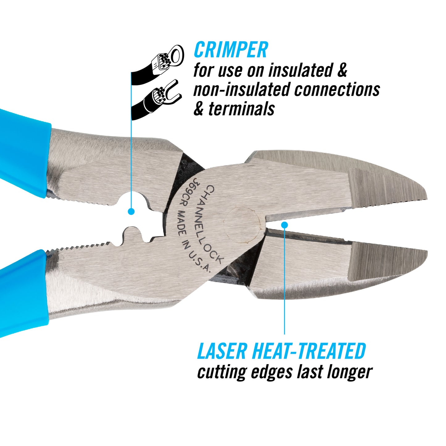 9.5-inch XLT Round Nose Linemen Pliers w/ Crimper (369CR)