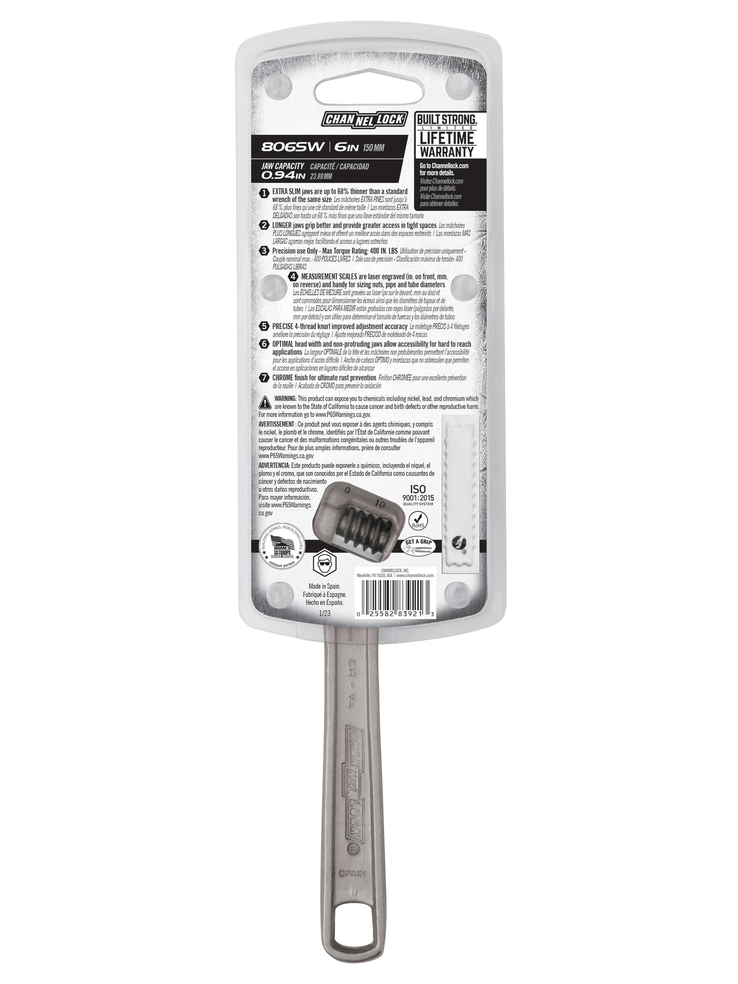 6-inch Extra Slim Jaw Adjustable Wrench (806SW)