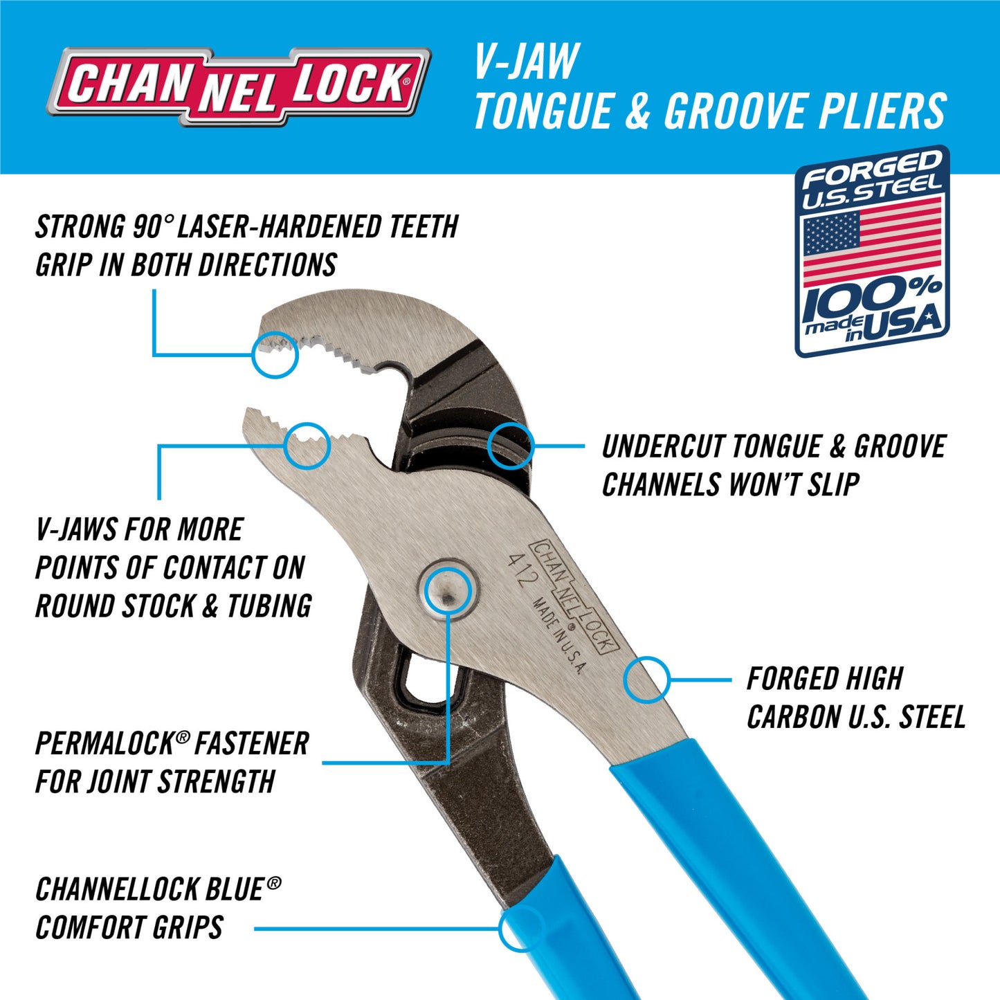 6.5-inch V-Jaw Tongue & Groove Pliers (412)
