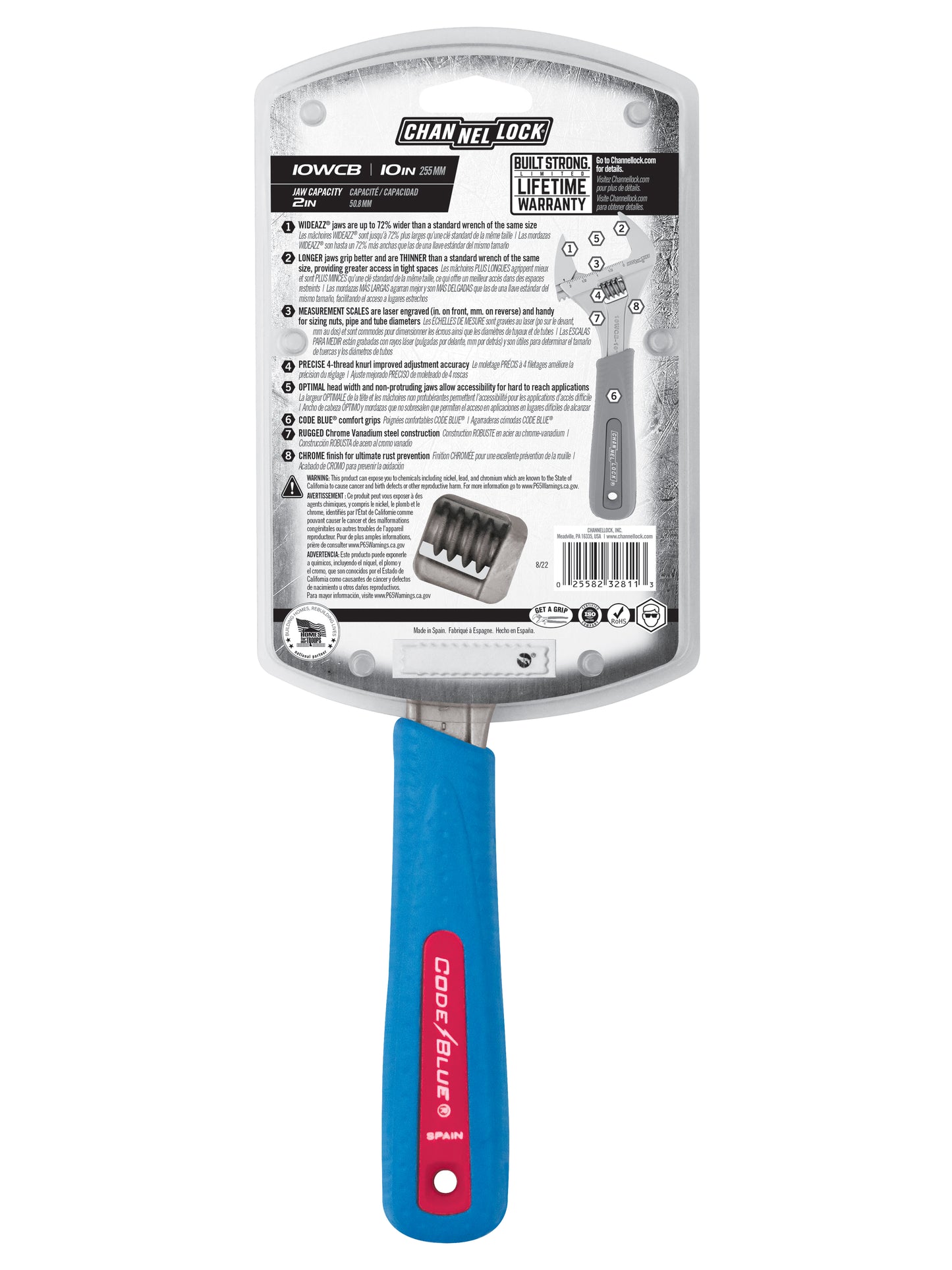 10-inch CODE BLUE® WideAzz® Adjustable Wrench (10WCB)