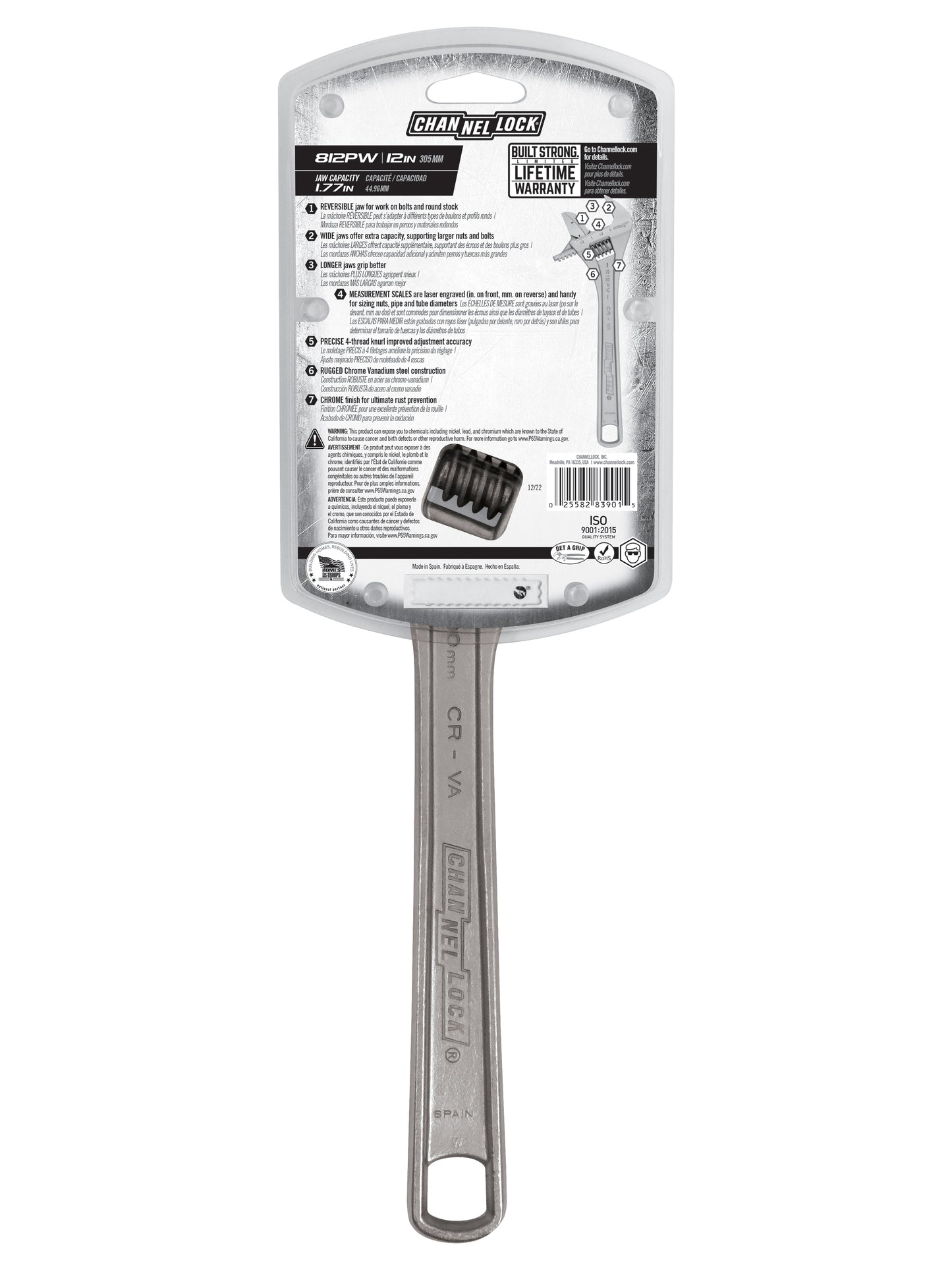 12-inch Reversible Jaw Adjustable Wrench (812PW)