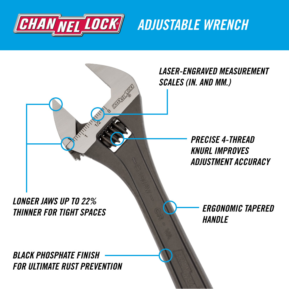 2-Piece Black Adj Wrench Set: 806NW and 810NW (WS-2N)