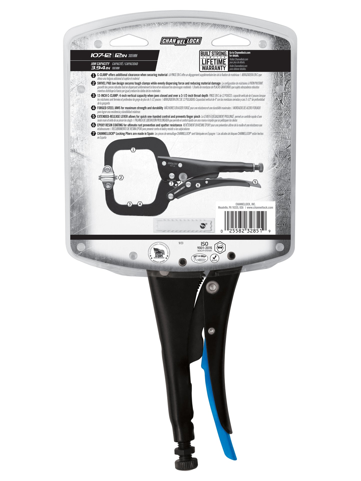 12-inch C-Clamp Locking Pliers w/ Swivel Pads (107-12)