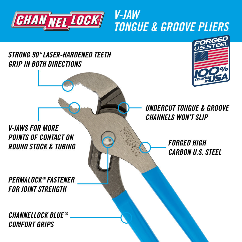 9.5-inch V-Jaw Tongue & Groove Pliers (422)