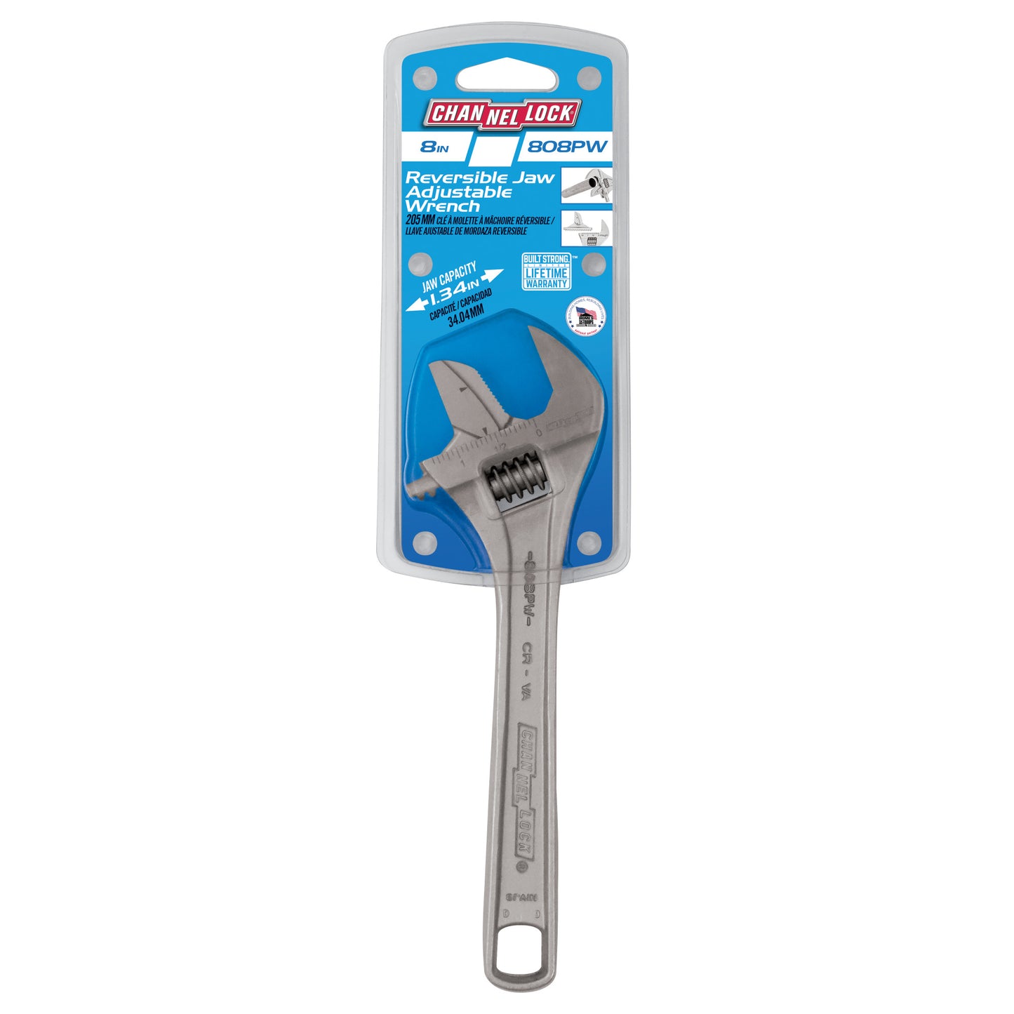 8-inch Reversible Jaw Adjustable Wrench (808PW)