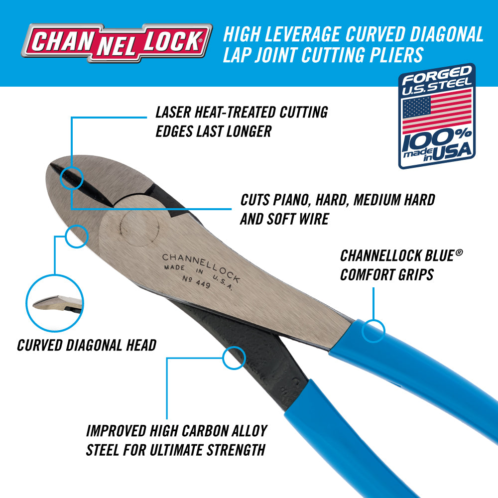 9.5-inch High Leverage Curved Diagonal Cutting Pliers (449)