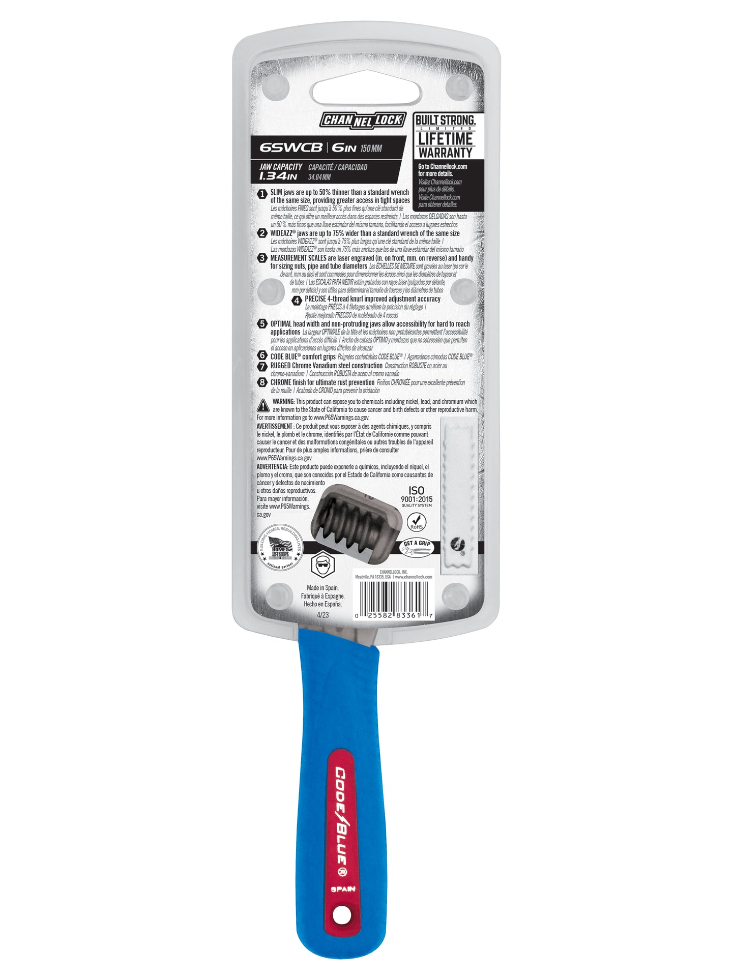 6-inch CODE BLUE® WideAzz® Slim Jaw Adjustable Wrench (6SWCB)