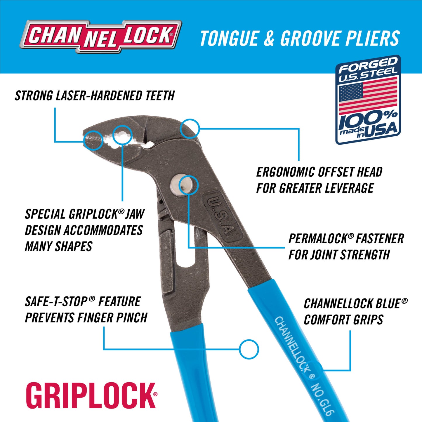 6.5-inch GRIPLOCK Tongue & Groove Pliers (GL6)
