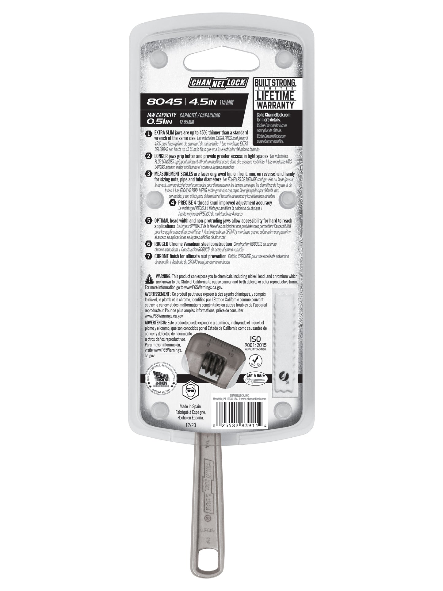 4-inch Extra Slim Jaw Adjustable Wrench (804S)