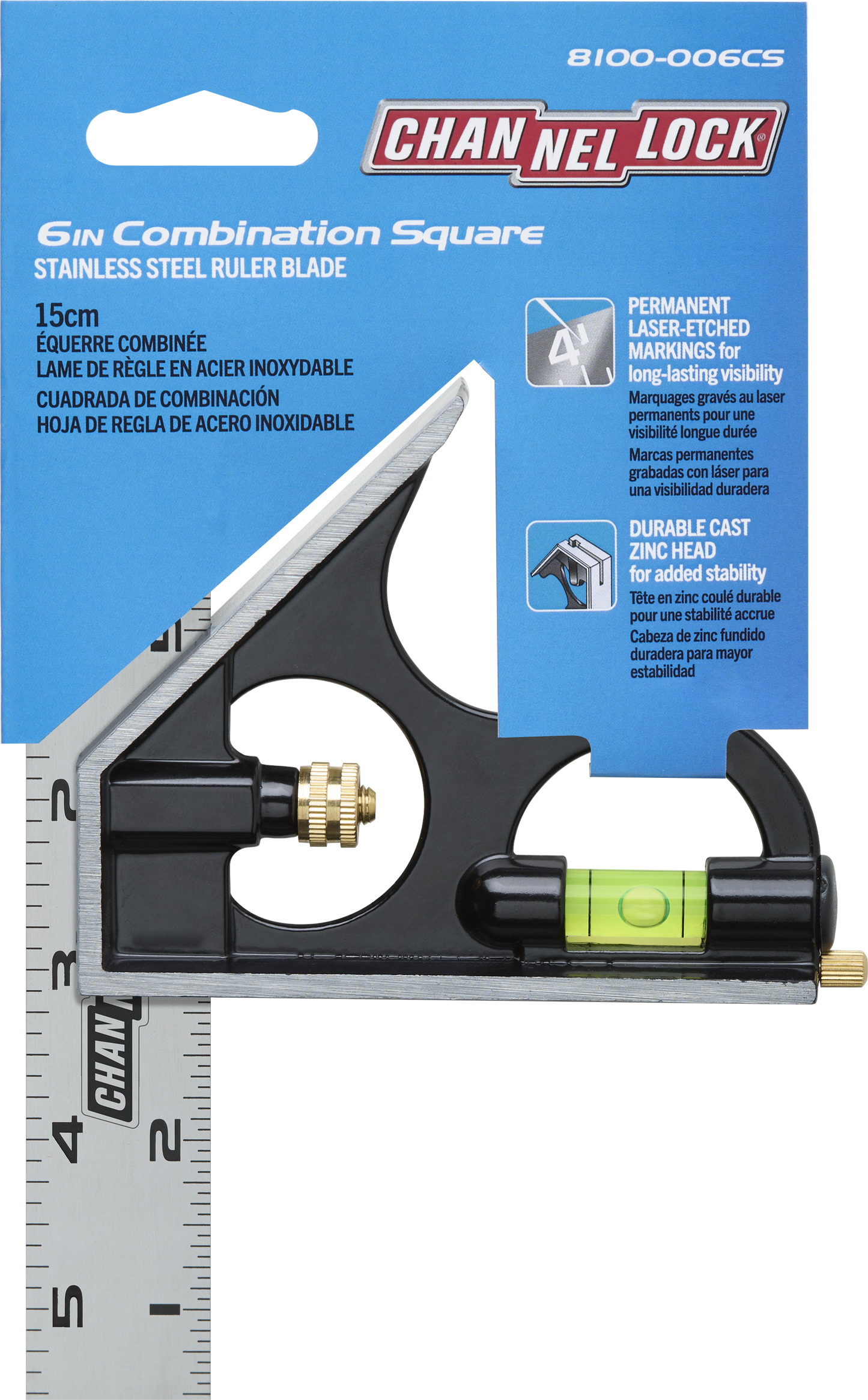 6-inch High-Visibility Stainless Steel Combination Square (8100-006CS)