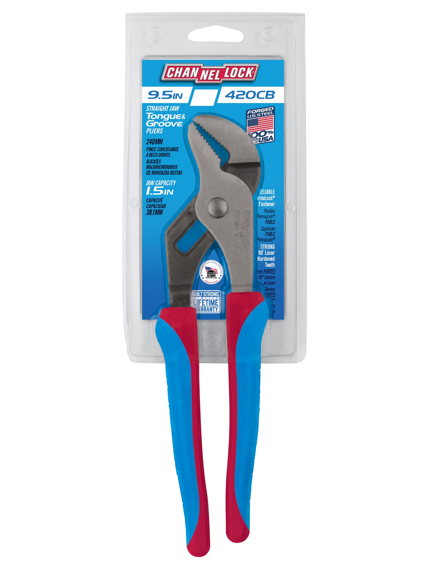 9.5-inch CODE BLUE® Straight Jaw Tongue & Groove Pliers (420CB)