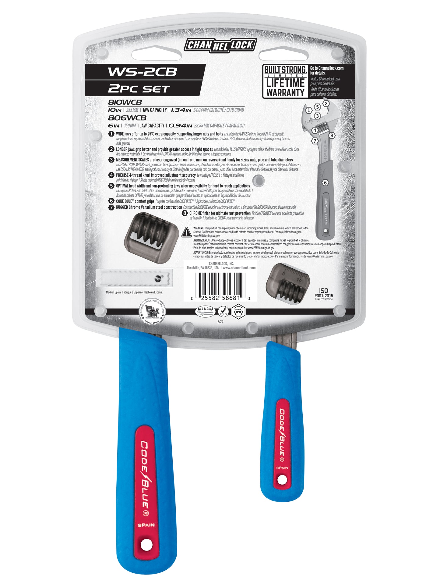 2pc CODE BLUE® Adjustable Wrench Set (WS-2CB)
