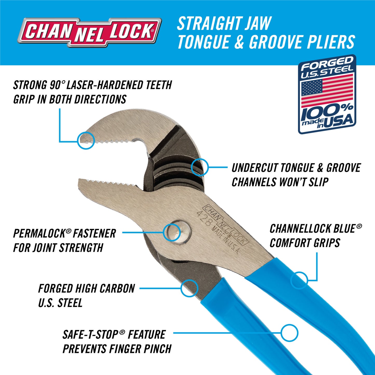 8-inch Straight Jaw Tongue & Groove Pliers (428)