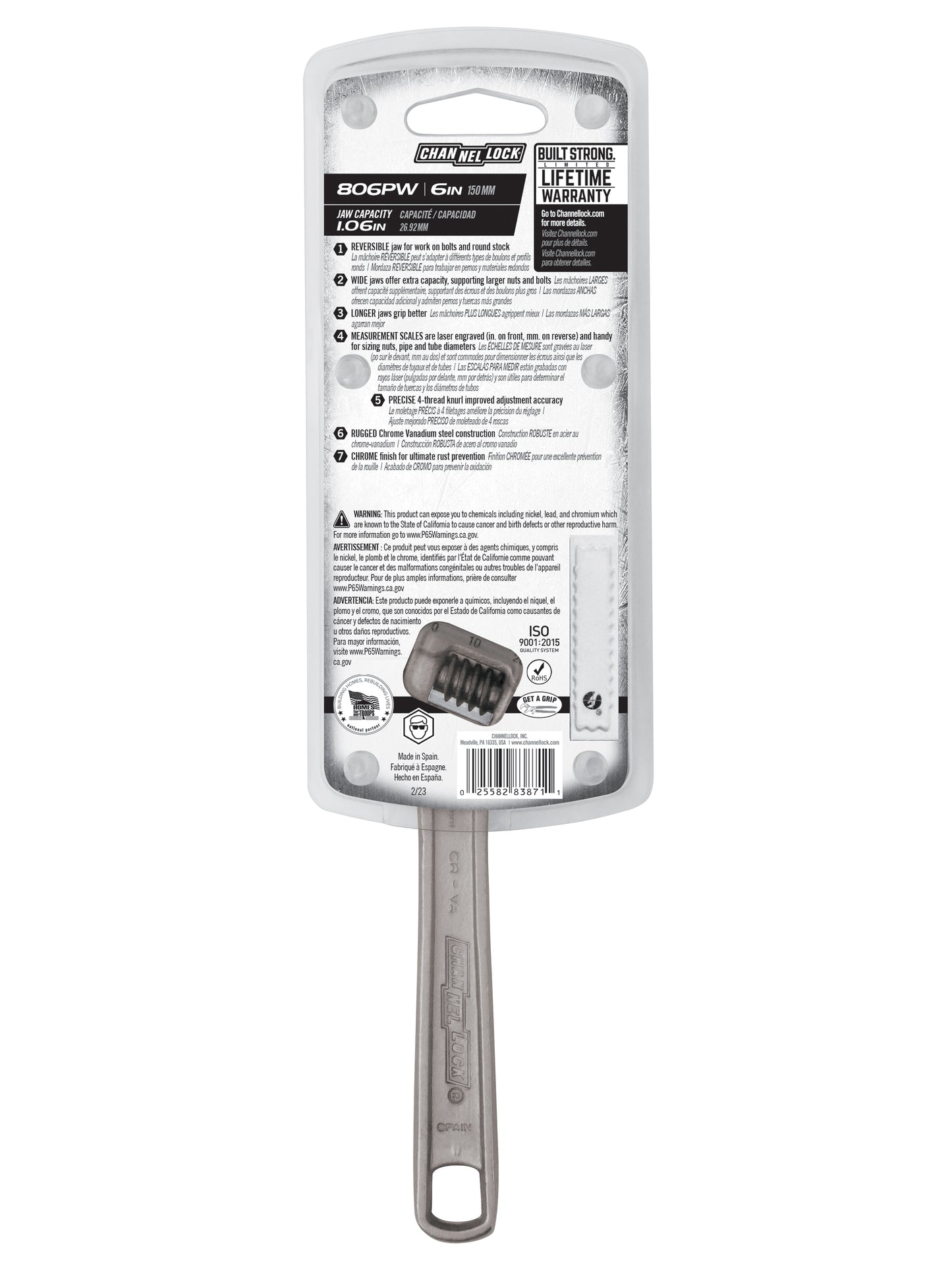 6-inch Reversible Jaw Adjustable Wrench (806PW)