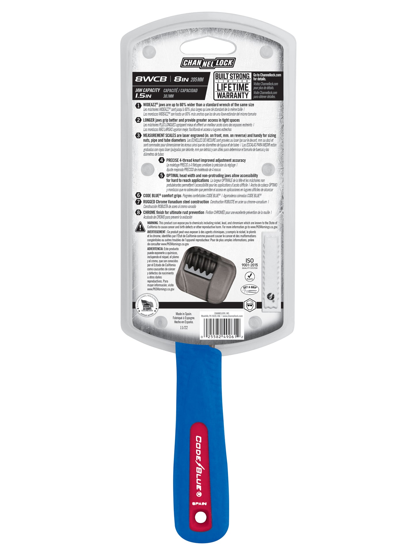 8-inch CODE BLUE® WideAzz® Adjustable Wrench (8WCB)