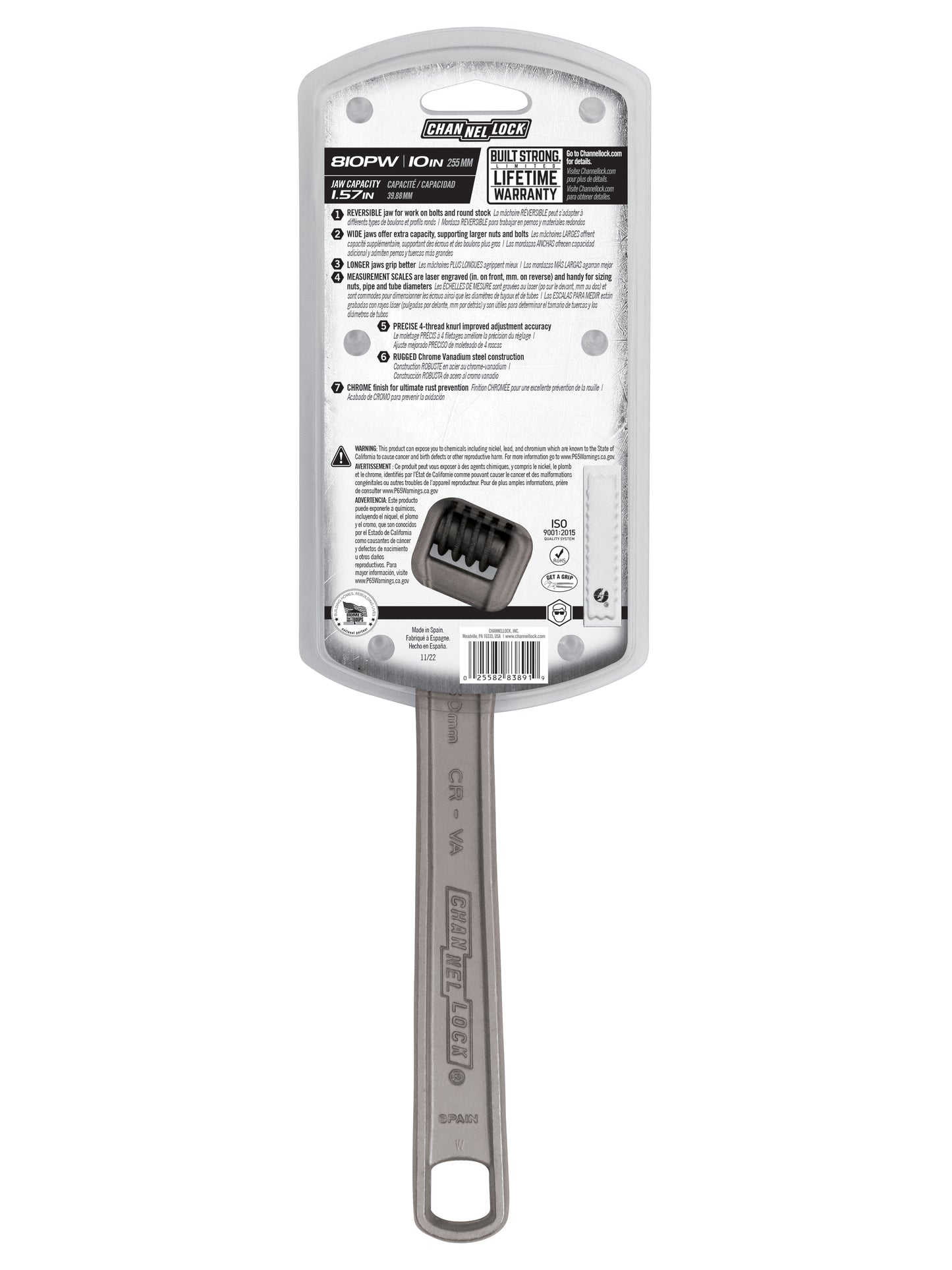 10-inch Reversible Jaw Adjustable Wrench (810PW)