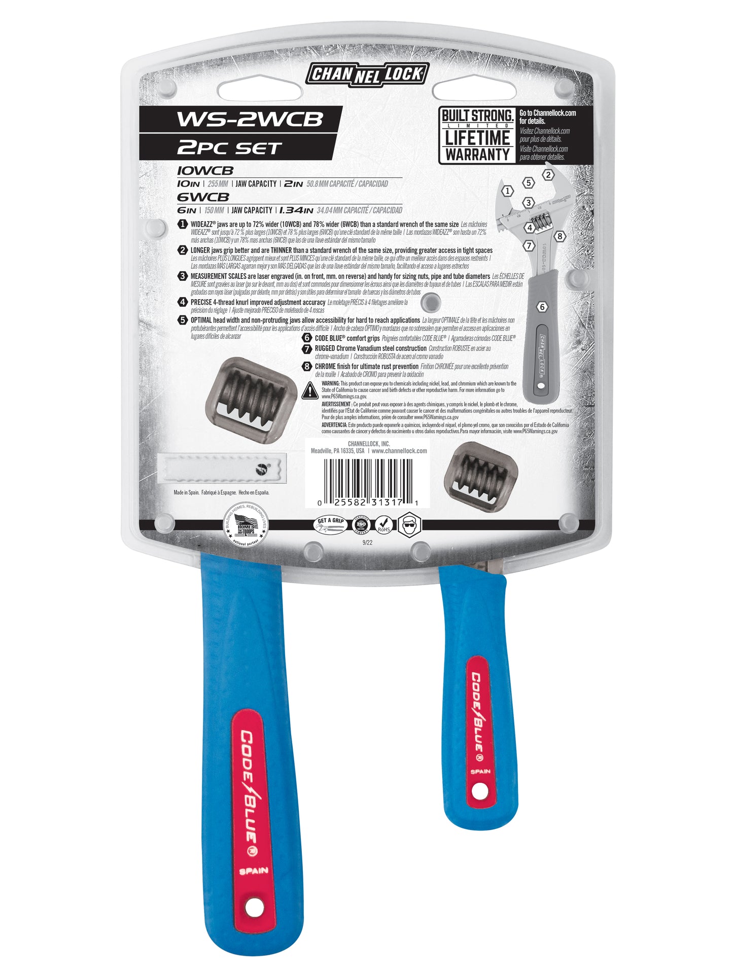 2pc CODE BLUE® WideAzz® Adjustable Wrench Set (WS-2WCB)