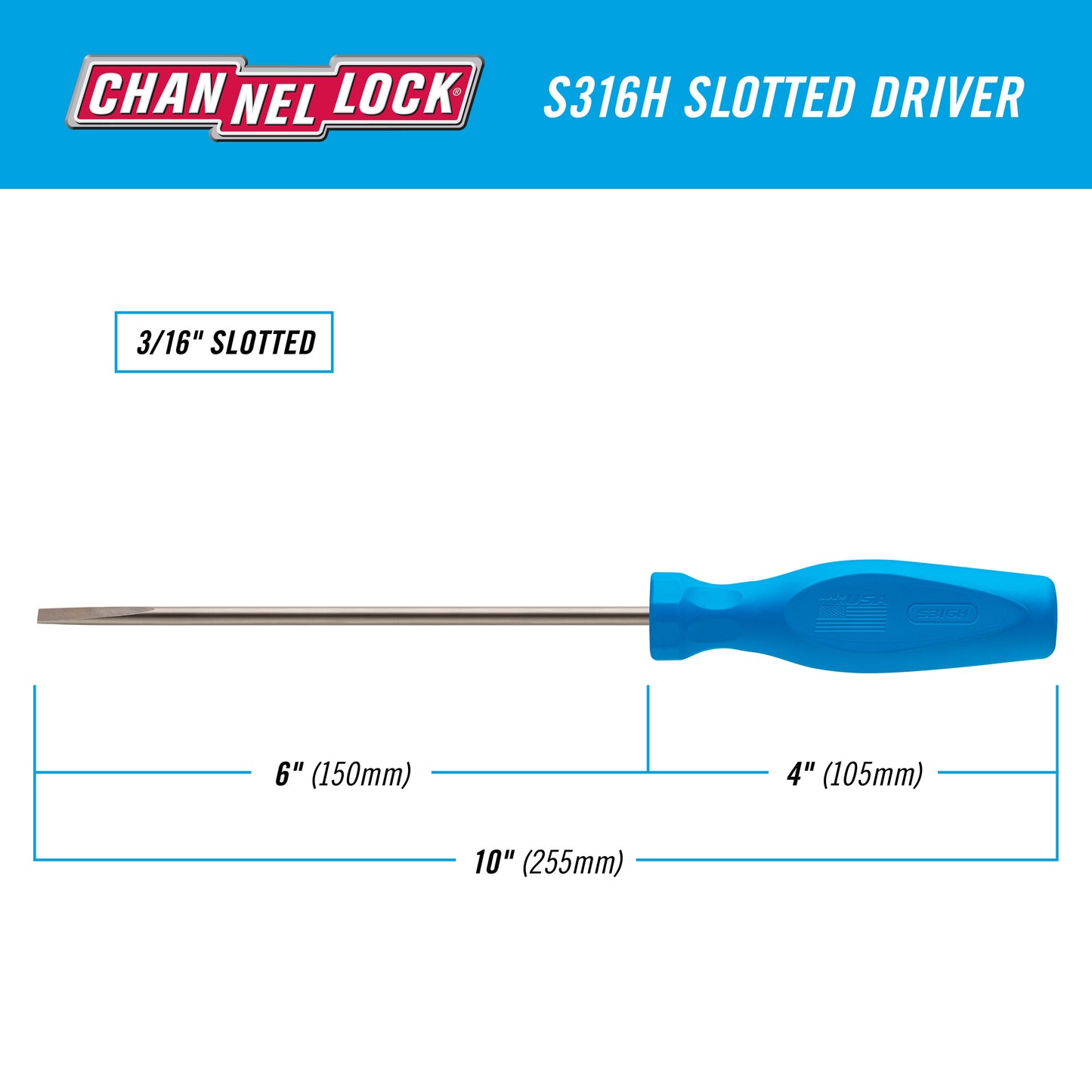 S316H Slotted 3/16 x 6-inch Professional Screwdriver