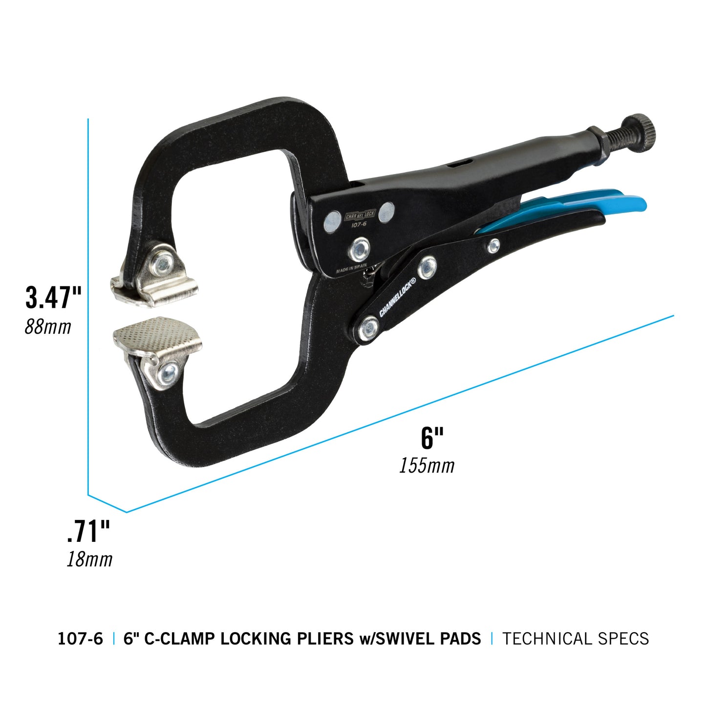 6-inch C-Clamp Locking Pliers w/ Swivel Pads (107-6)