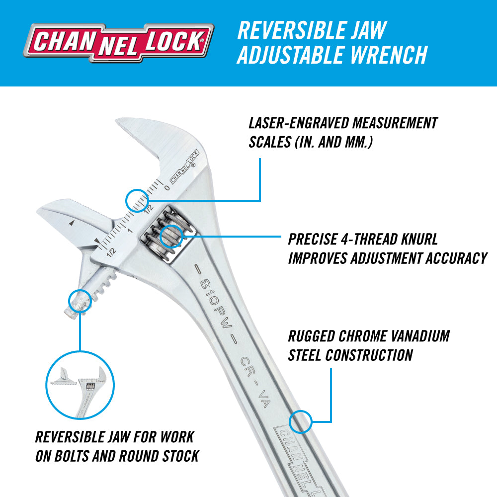 10-inch Reversible Jaw Adjustable Wrench (810PW)