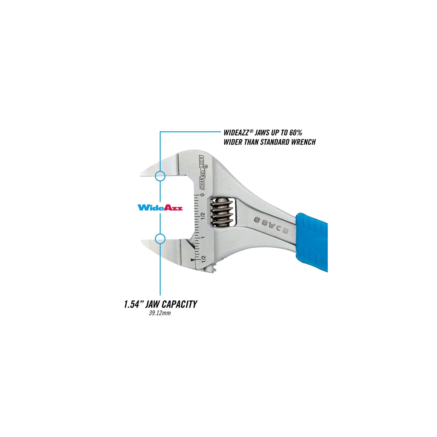 8-inch CODE BLUE® WideAzz® Slim Jaw Adjustable Wrench (8SWCB)