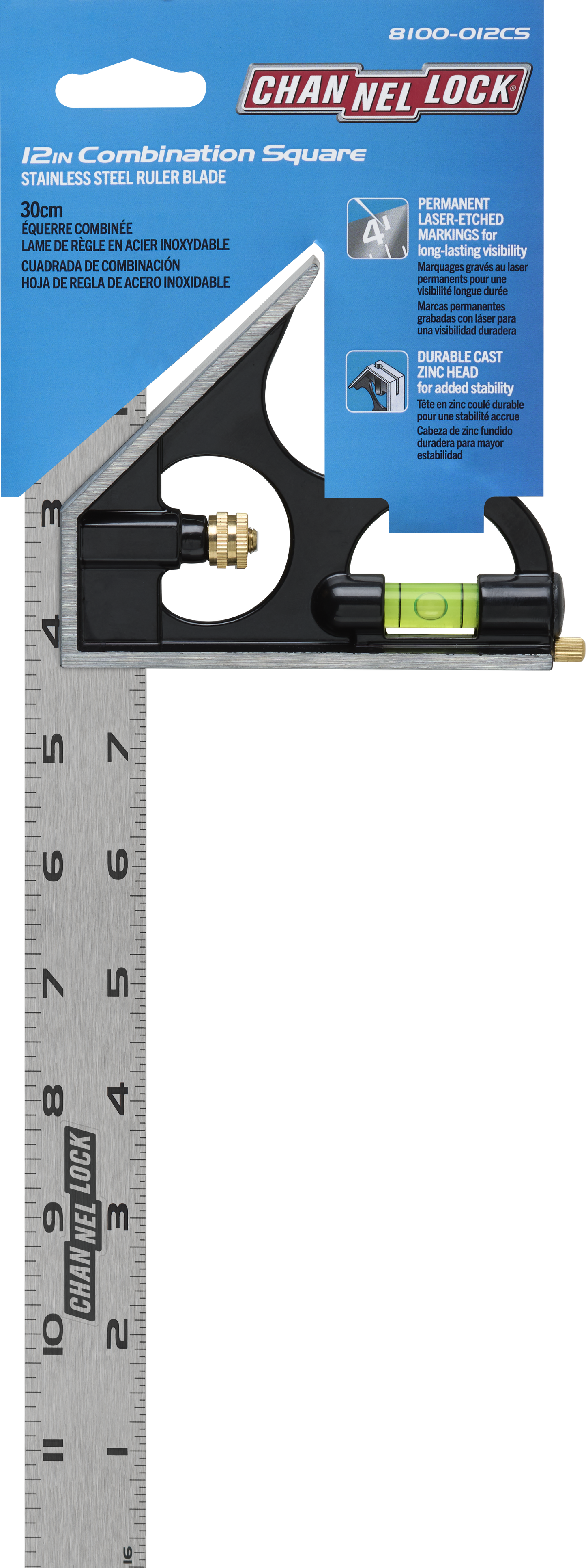 12-inch High-Visibility Stainless Steel Combination Square (8100-012CS)