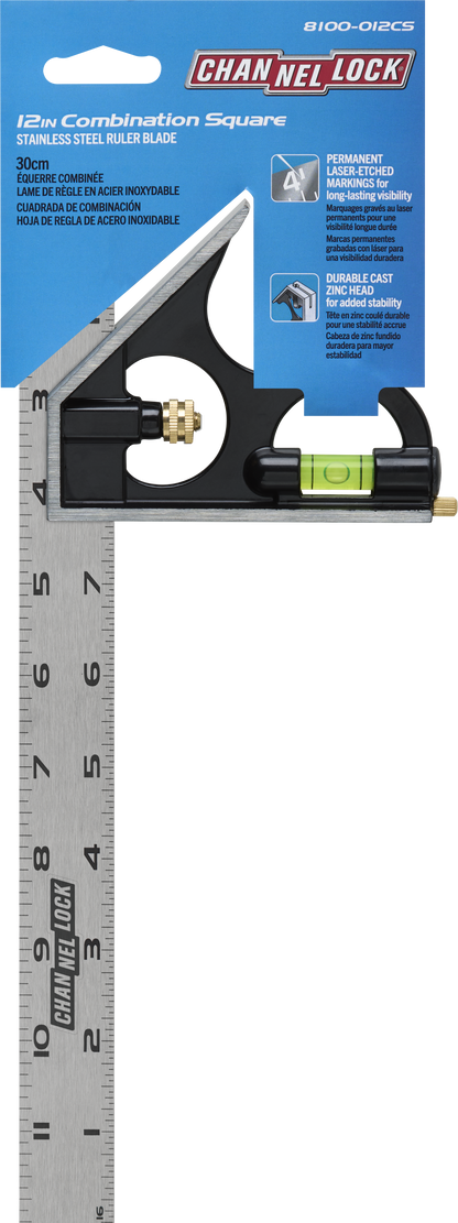 12-inch High-Visibility Stainless Steel Combination Square (8100-012CS)
