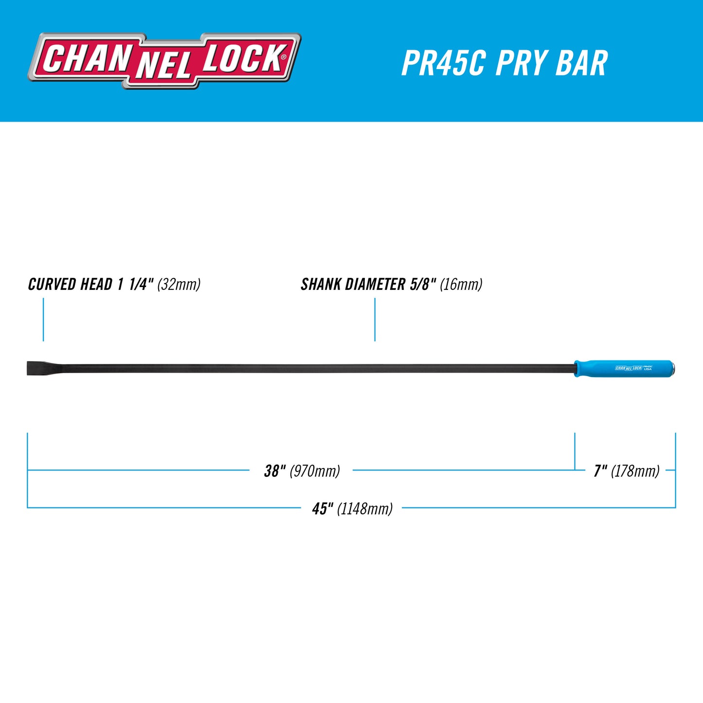 1-1/4 x 38-inch Professional Pry Bar, 45-inch Overall Length (PR45C)