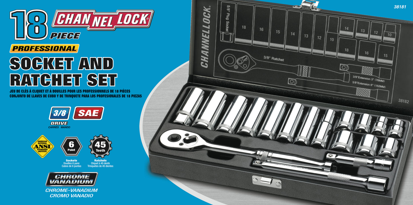 18pc 3/8" Metric Drive Socket Set (38182)