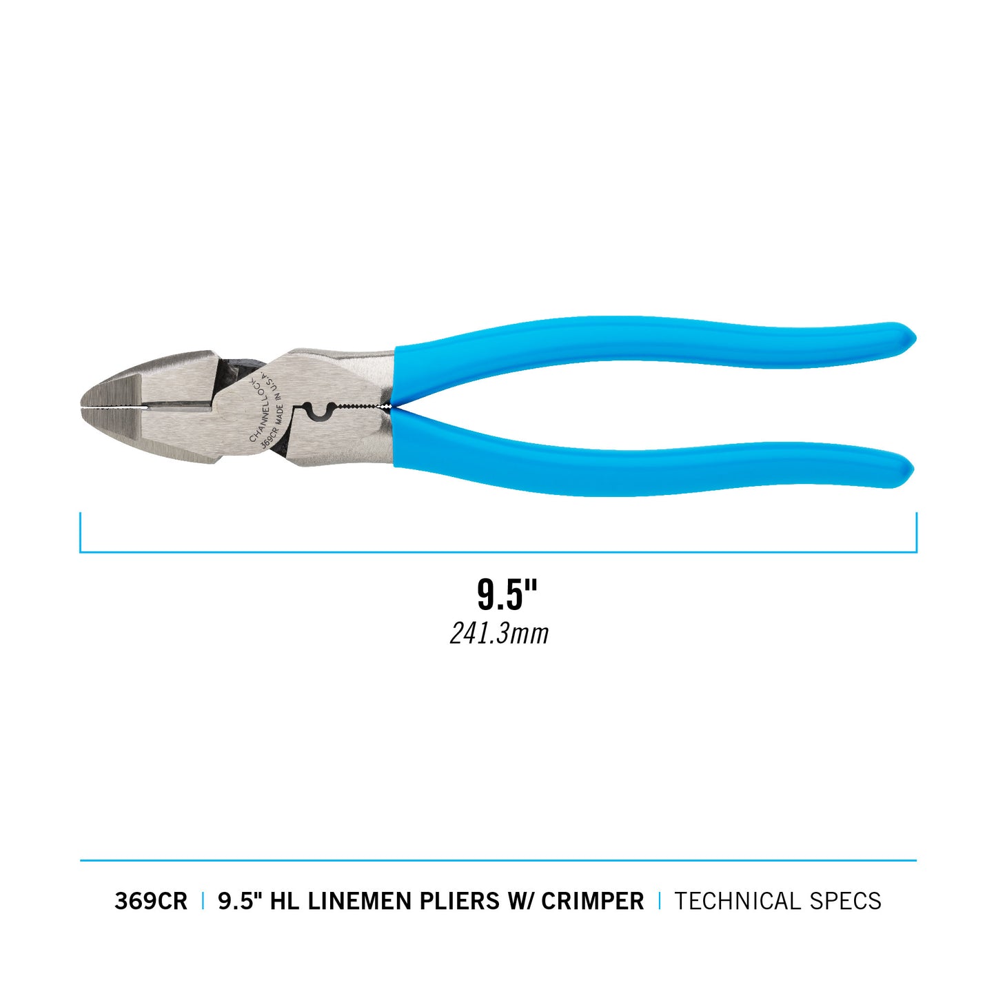 9.5-inch XLT Round Nose Linemen Pliers w/ Crimper (369CR)