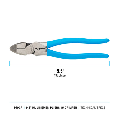 9.5-inch XLT Round Nose Linemen Pliers w/ Crimper (369CR)