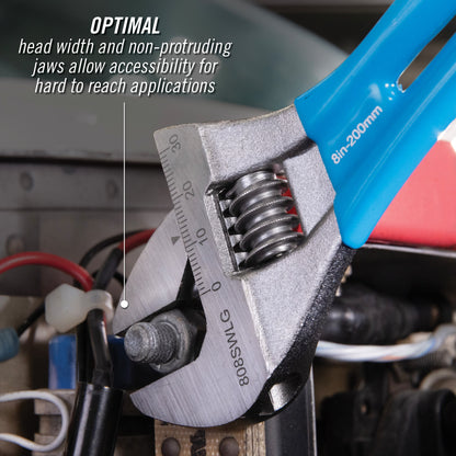 8-inch Lightweight Extra Slim Jaw WideAzz® Adjustable Wrench (808SWLG)