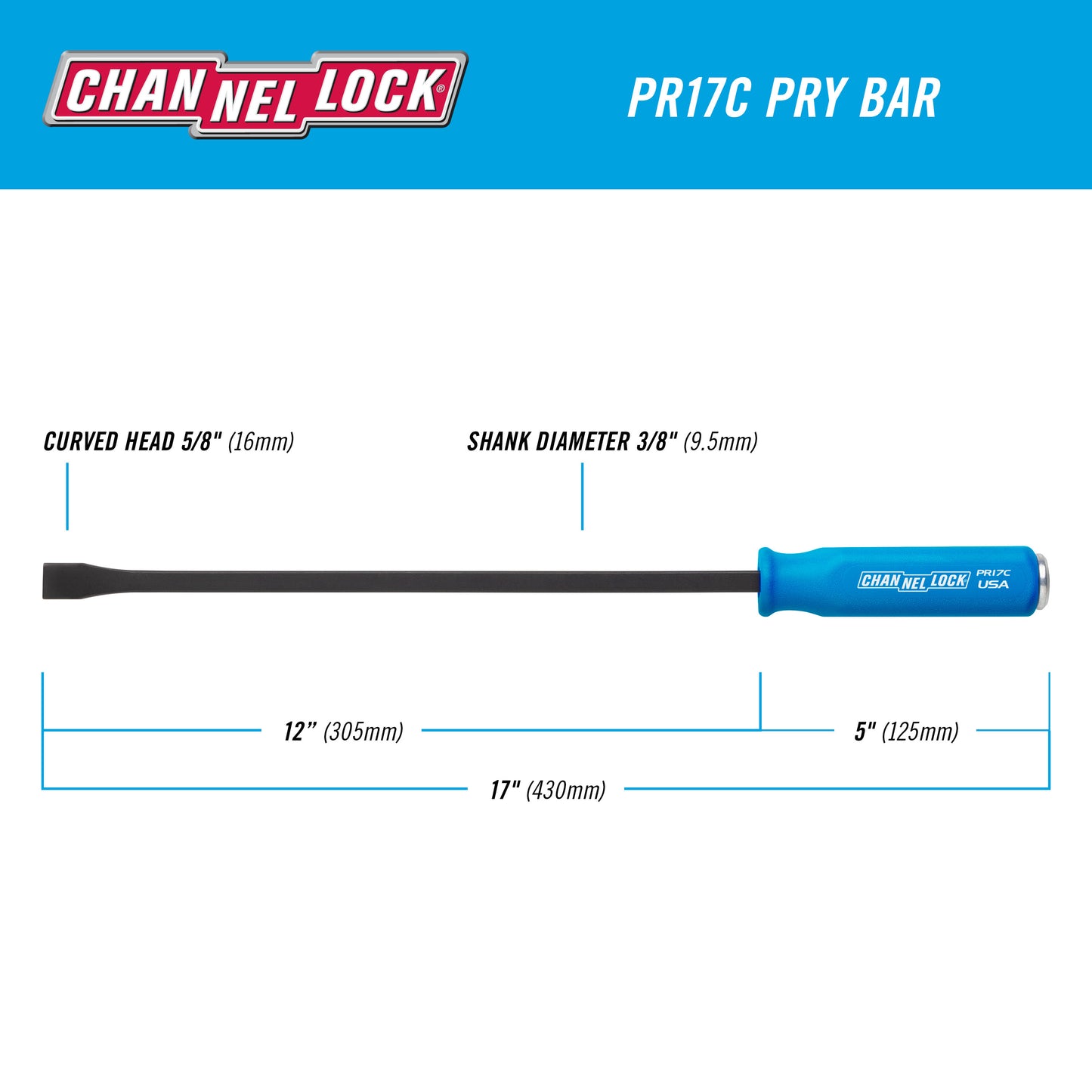 5/8 x 12-inch Professional Pry Bar, 17-inch Overall Length (PR17C)