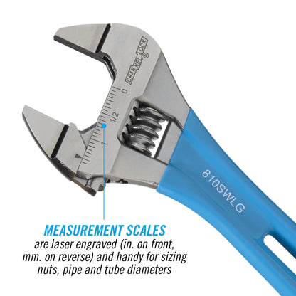 10-inch Lightweight Extra Slim Jaw WideAzz® Adjustable Wrench (810SWLG)