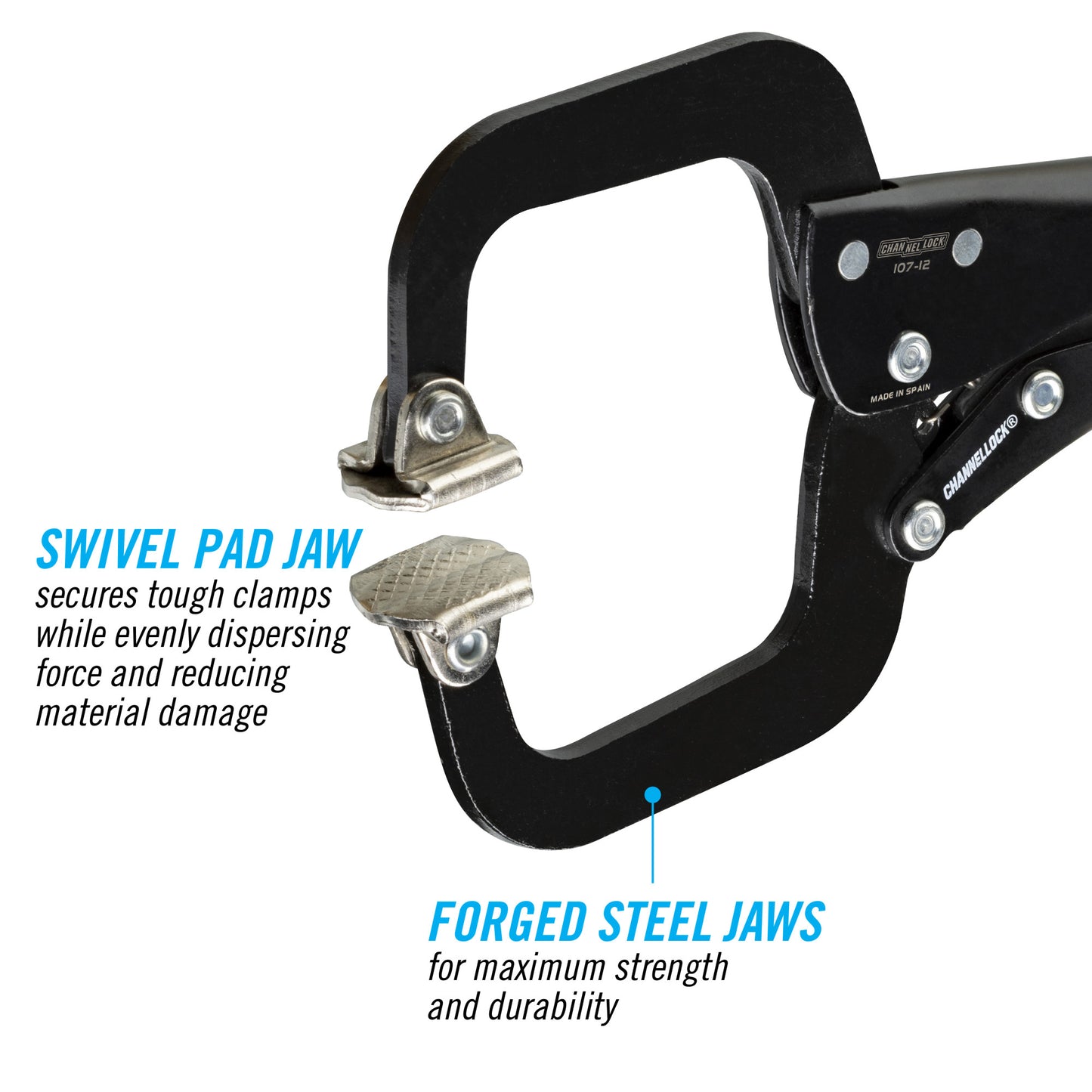 12-inch C-Clamp Locking Pliers w/ Swivel Pads (107-12)
