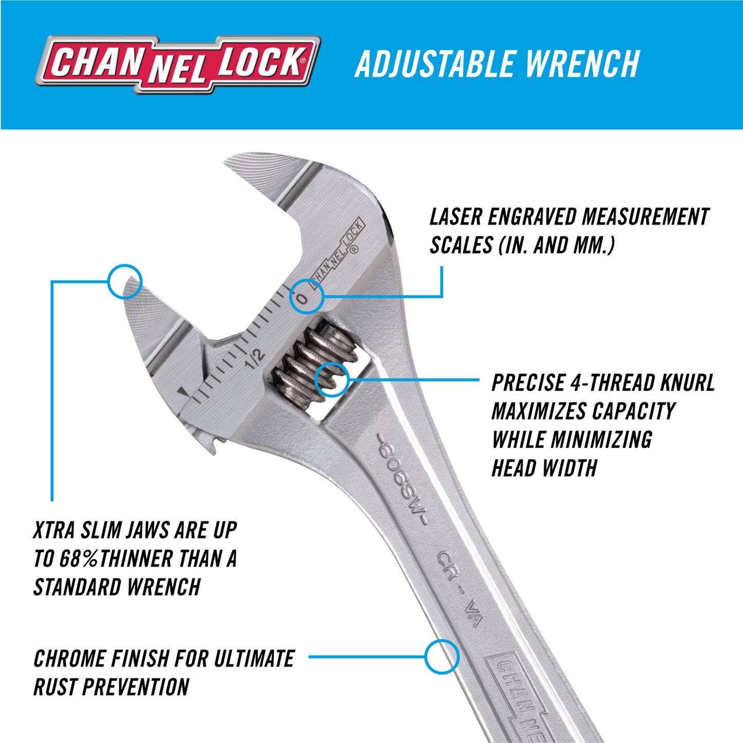 6-inch Precision Adjustable Wrench with Extra Slim Jaw  (806SW)