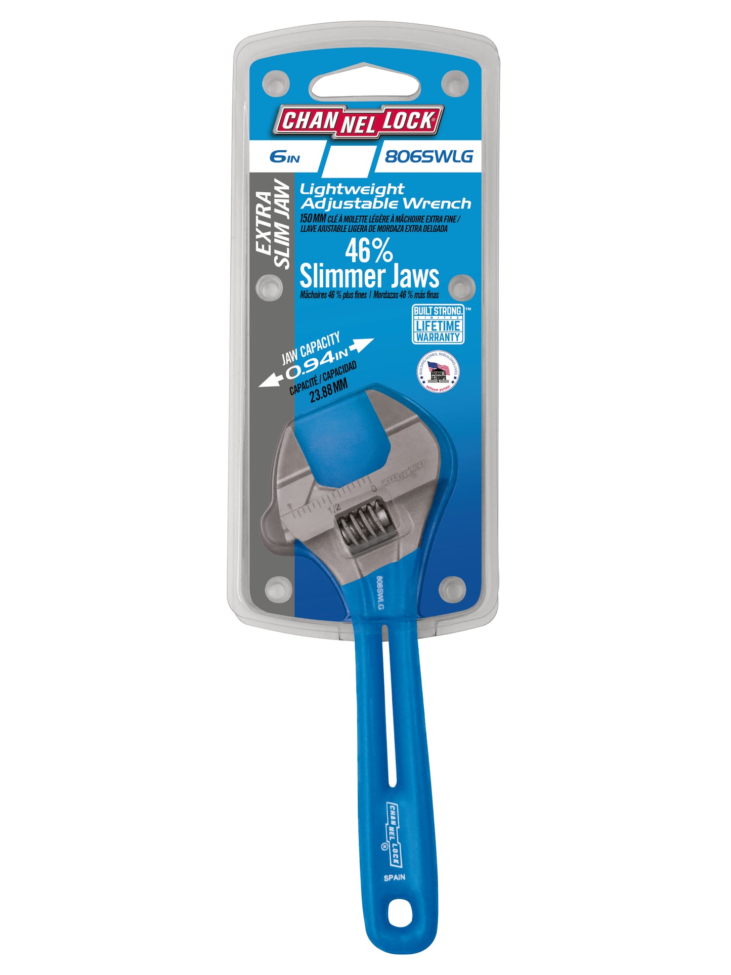 6-inch Lightweight Extra Slim Jaw WideAzz® Adjustable Wrench (806SWLG)