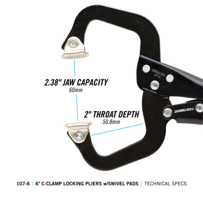 6-inch C-Clamp Locking Pliers w/ Swivel Pads (107-6)