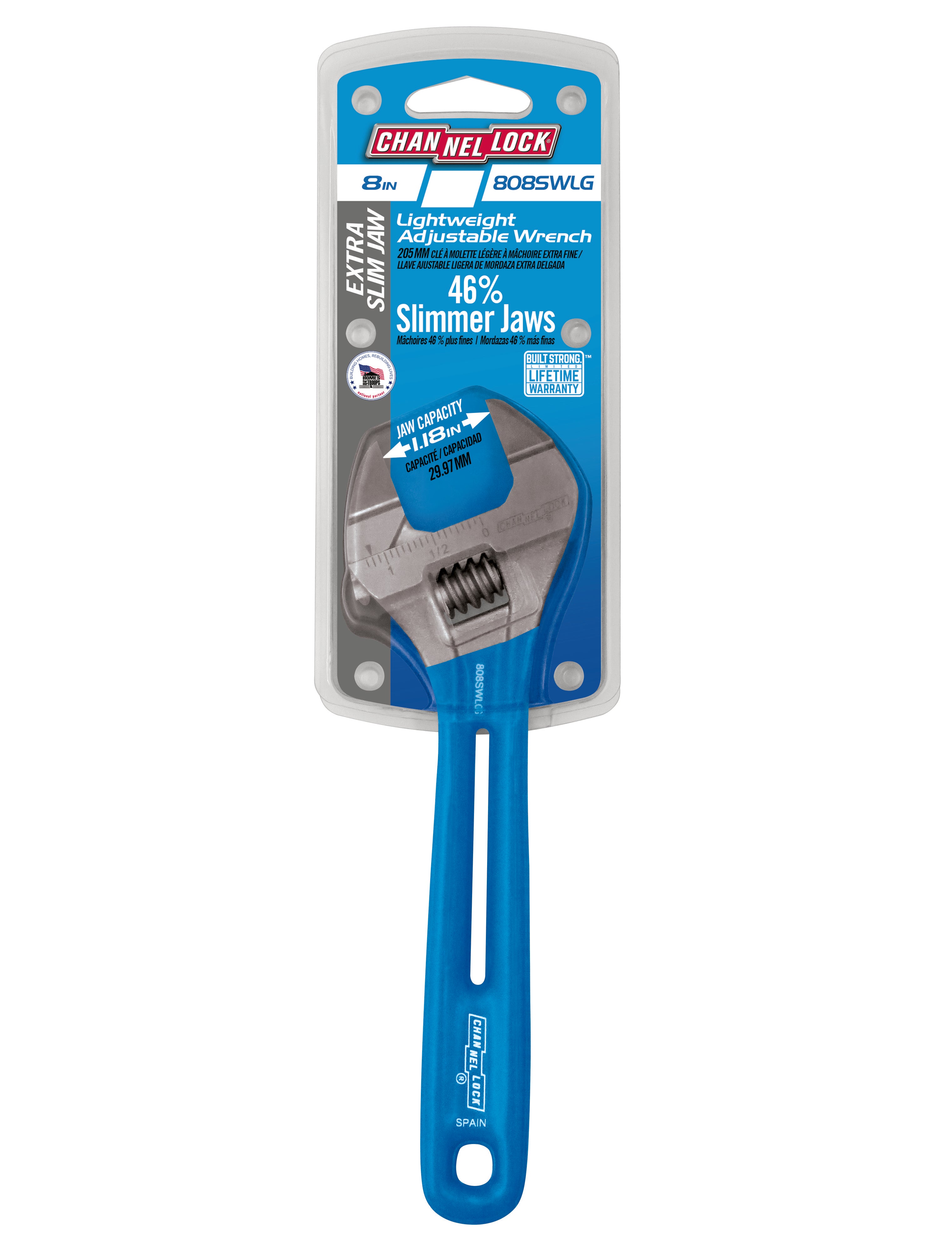 8-inch Lightweight Extra Slim Jaw WideAzz® Adjustable Wrench