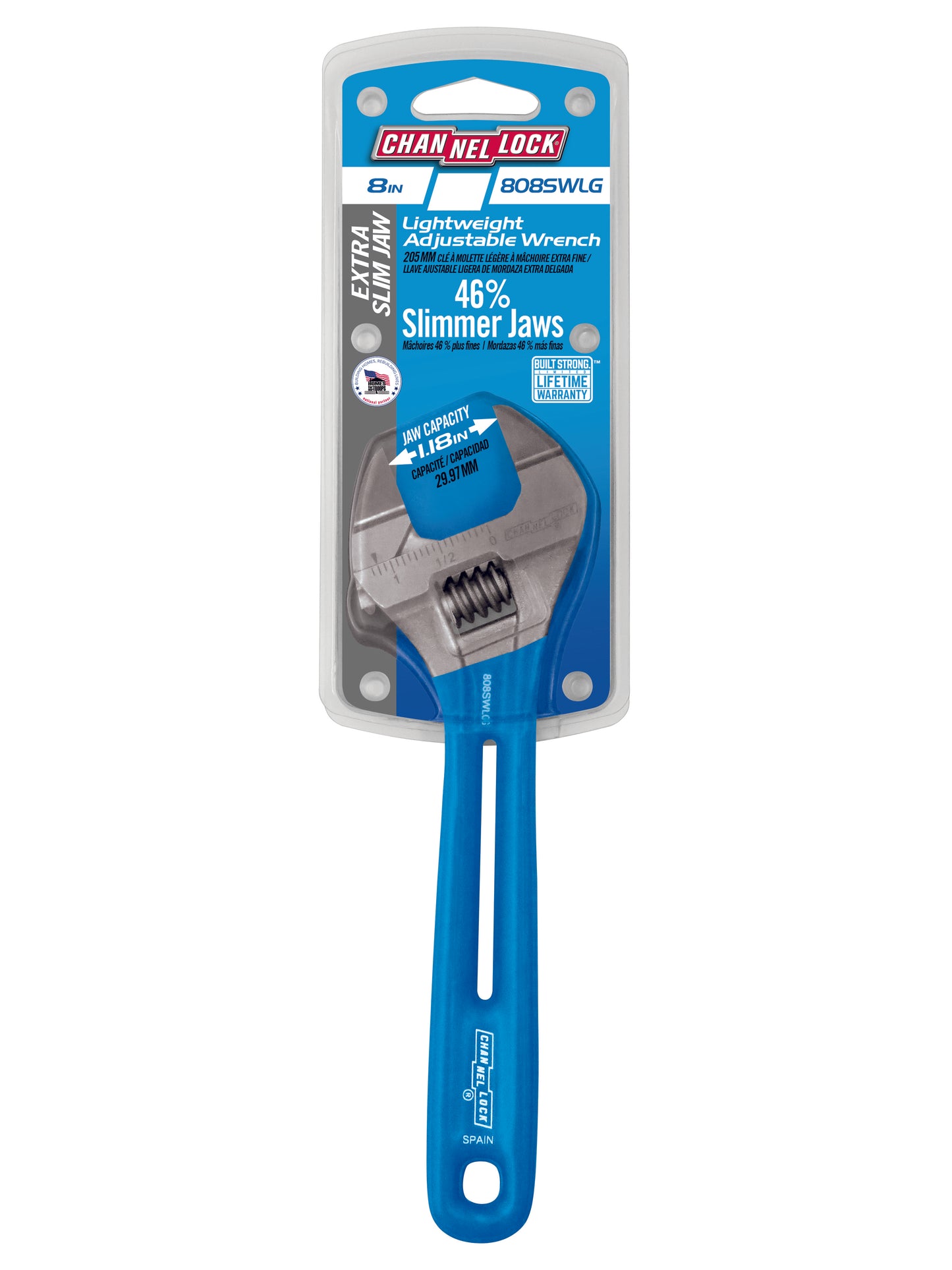 8-inch Lightweight Extra Slim Jaw WideAzz® Adjustable Wrench (808SWLG)