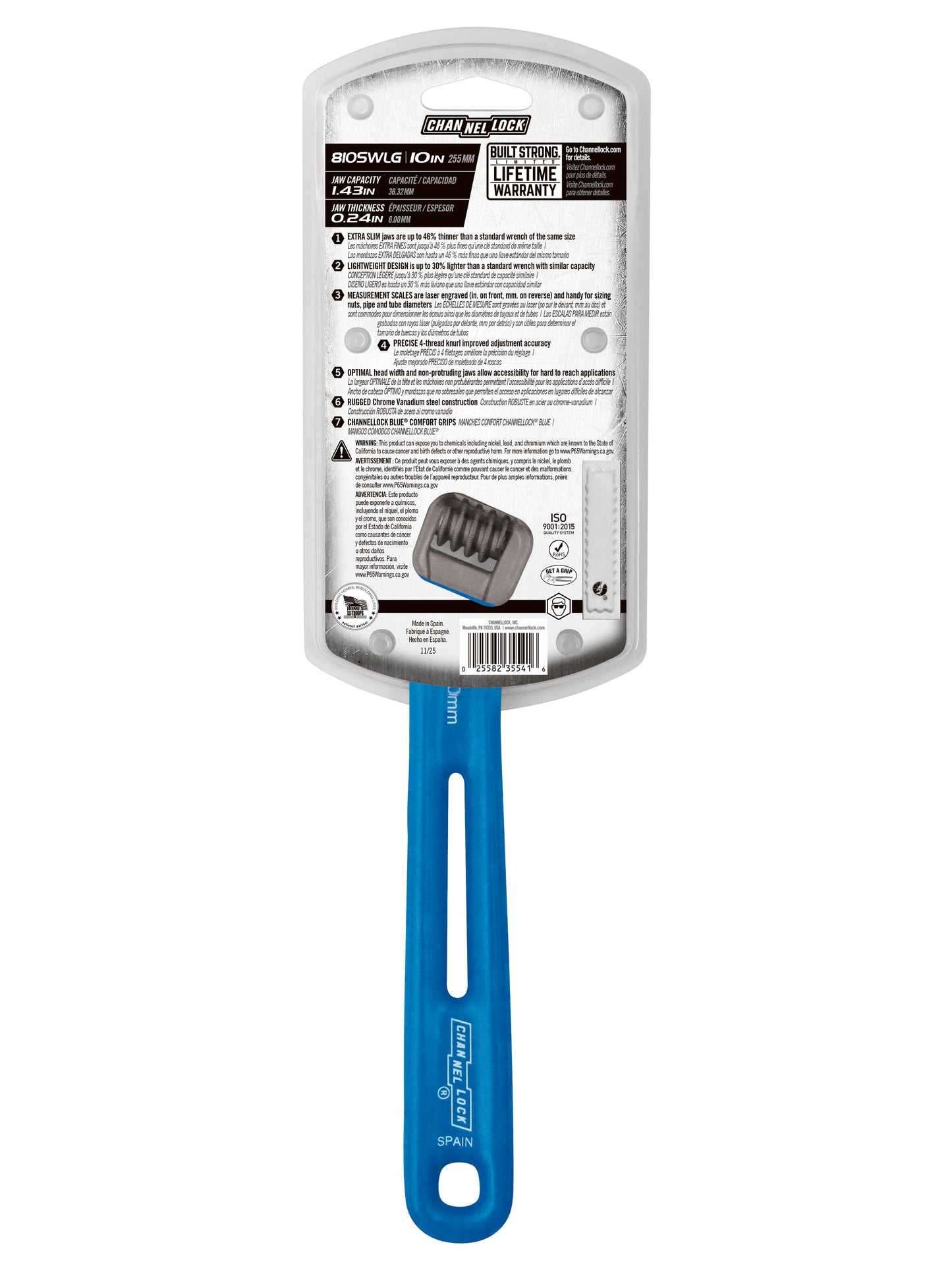 10-inch Lightweight Extra Slim Jaw WideAzz® Adjustable Wrench (810SWLG)