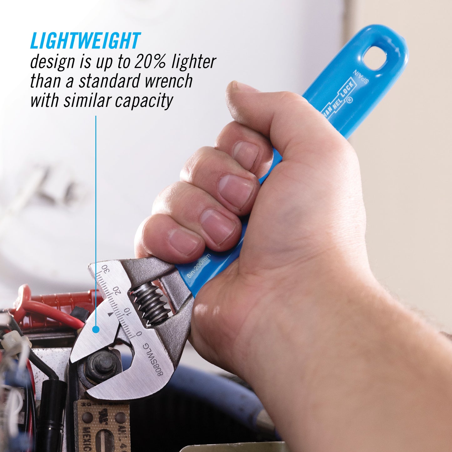 8-inch Lightweight Extra Slim Jaw WideAzz® Adjustable Wrench (808SWLG)