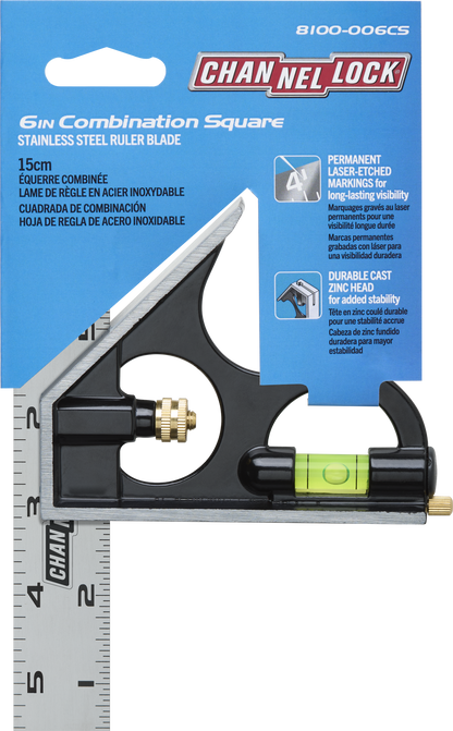 6-inch High-Visibility Stainless Steel Combination Square (8100-006CS)