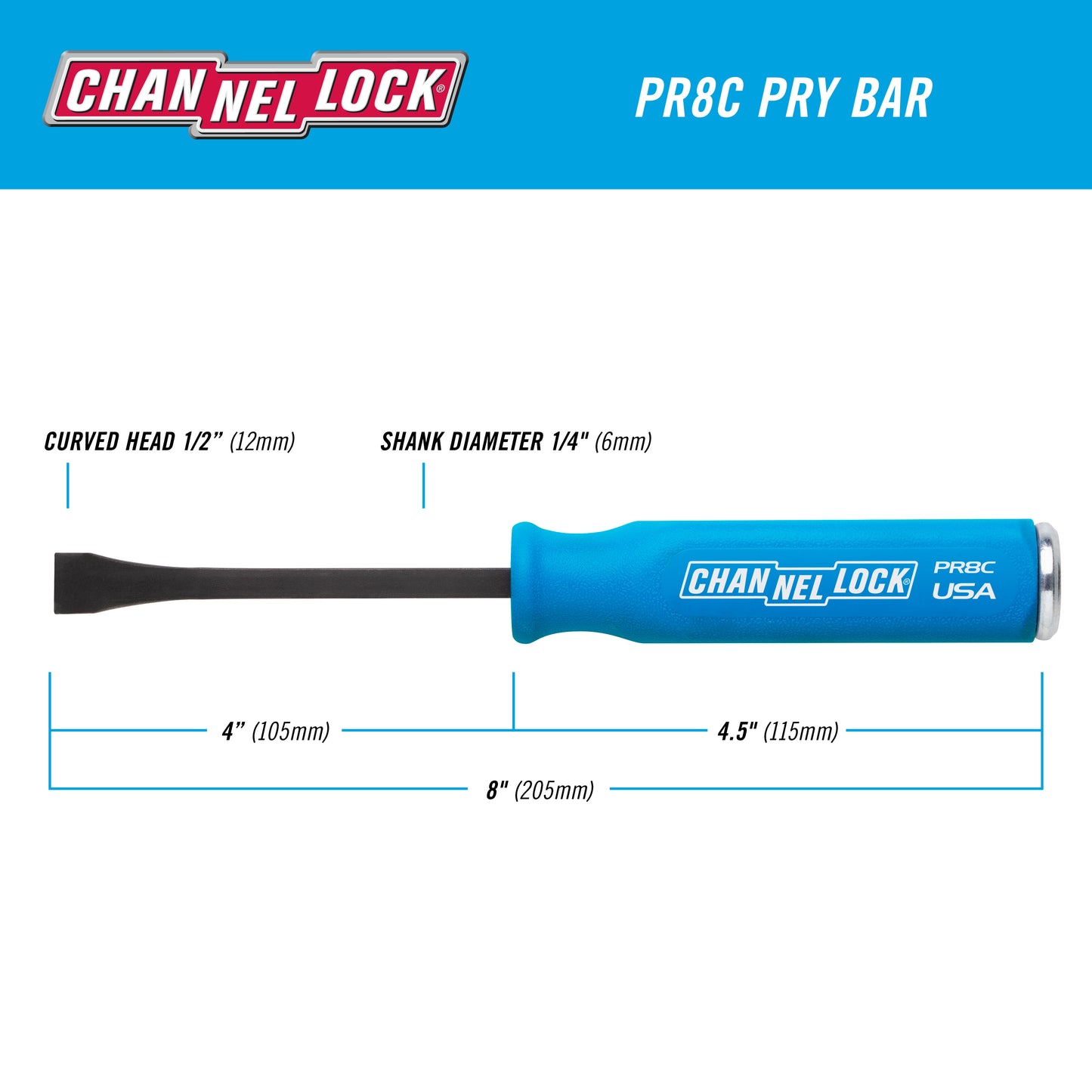 PR8C 1/2 x 4-inch Professional Pry Bar, 8-inch Overall Length