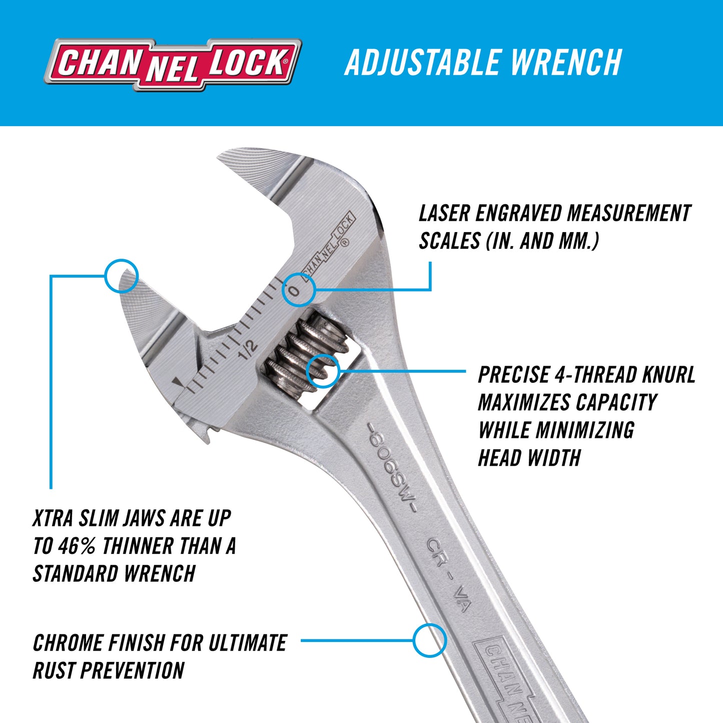 6-inch Precision Adjustable Wrench with Extra Slim Jaw  (806SW)