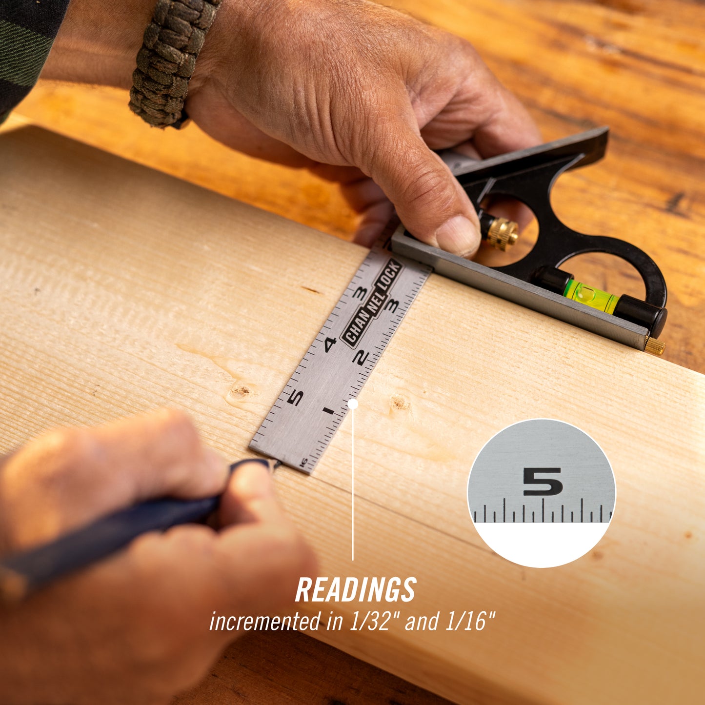 6-inch High-Visibility Stainless Steel Combination Square (8100-006CS)